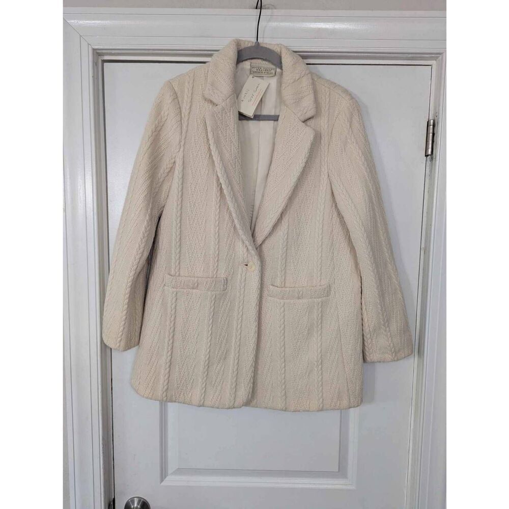 Boyne Valley Weavers Sweater Blazer women's Small cream fisherman cable knit NWT